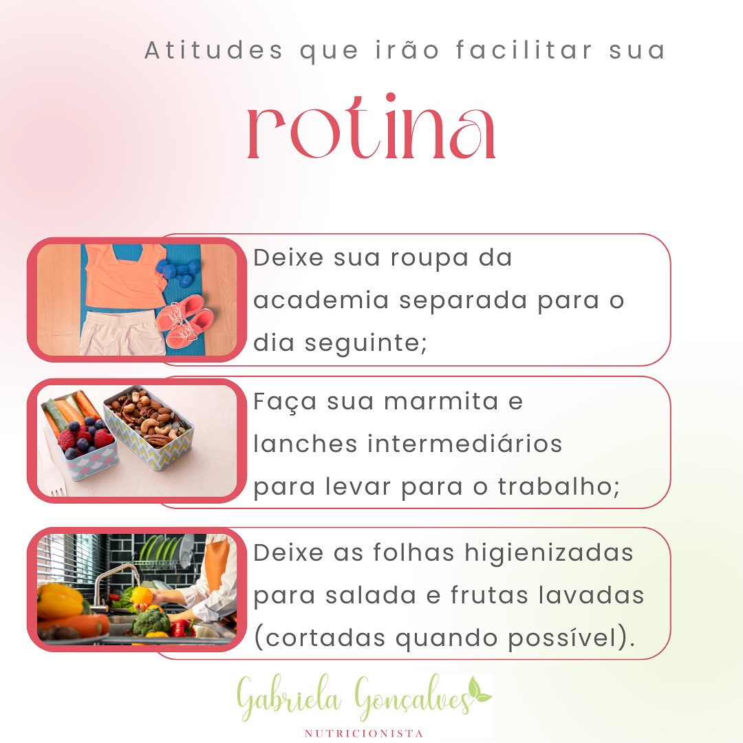 Final de semana podem ser dias pra se organizar e fazer coisas que vão facilitar sua rotina.
Pequenas atitudes como deixar a roupa separada, lavar e higienizar as frutas e verduras já vão te poupar tempo e te ajudar no seu comprometimento com sua saúde!
Outras formas de ajudar a não se sabotar:
✅Deixar besteiras longe do seu armário e geladeira;
✅Fazer uma lista de compras e comprar o que vai precisar para a semana;
✅Preparar um cardápio para os dias da semana para evitar ficar perdida;
✅Deixar a garrafa de água por perto.

Pra você, o que mais ajuda a se manter na rotina ao longo da semana?

Nutricionista Gabriela Gonçalves - Nutrição Funcional na Saúde da Mulher 🍎🧬
#nutridamulher #emagrecimento #endometriose #tpm #nutricionistaemnovaiguacu